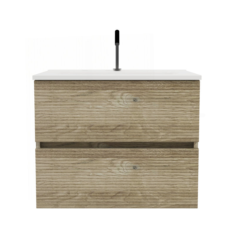 Gloria 24" Wall Mounted Rough Oak&Rough Oak Bathroom Vanity With Integrated Ceramic Sink With Overflow, Large Storage Floating Bathroom Vanity For Modern Bathroom,KD