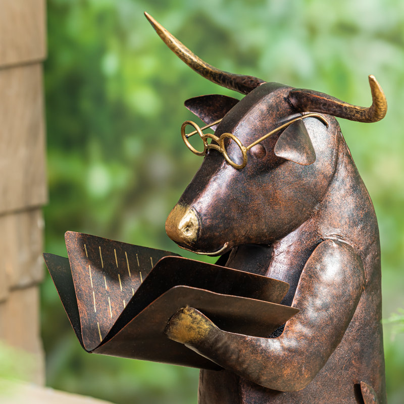 Cow Reading a Book Garden Statue