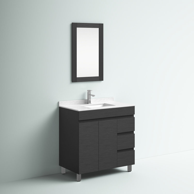 Duccia 31.89'' Single Bathroom Vanity with Poly Marble Top with Mirror, Black