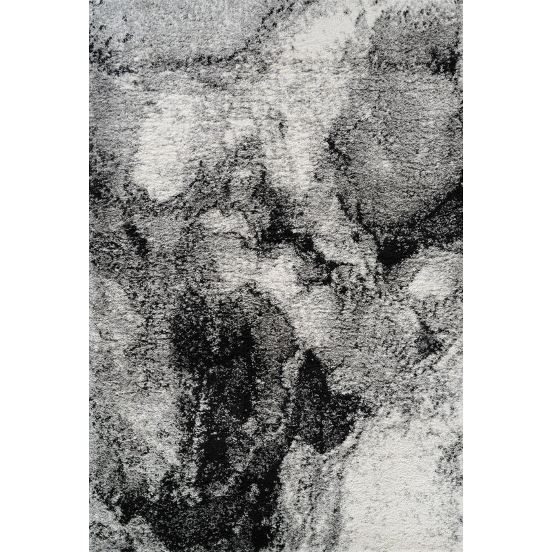 Shag Adrian Grey/Black Rug, Rectangle 4'3" x 6'