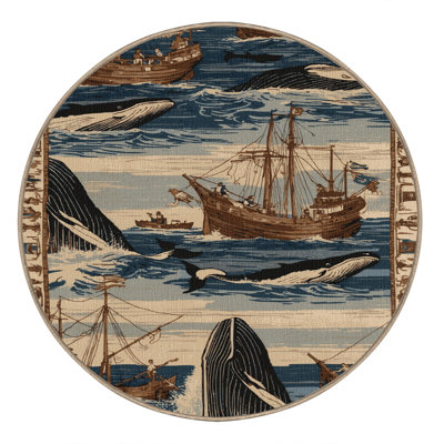 Washable Whaling scenes Nautical Area Rug
