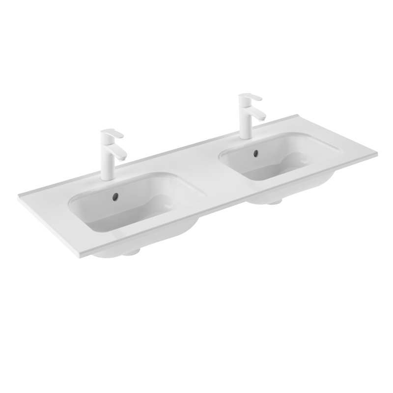 Ensemble de meuble-lavabo de salle de bain double fixé au mur 48" Miguel, Blanc, Chrome
