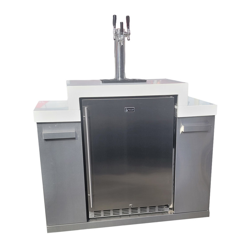 Mont Alpi MA-KEG Stainless Steel Outdoor Rated 3 Beer Tap Kegerator Keg Center Refrigerator Module with Digital Display + White Granite Countertop - Holds 3 Pony Kegs - Fits Island Grills