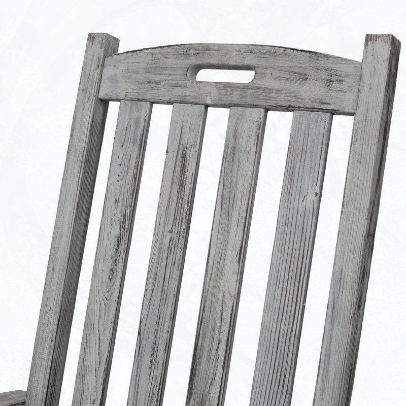Oversized Fir Wood Porch Rocker with High Backrest and Wide Seat, Light Gray