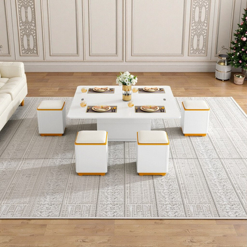 Table basse à plateau relevable pliable 47,2 po avec 4 tabourets de rangement