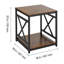 Table de bout, table d'appoint carrée à 2 niveaux avec tablettes de rangement ouvertes, table de chevet moderne avec structure en X en métal, canapé-lit en bois pour salon, chambre à coucher, bureau, dortoir, brun