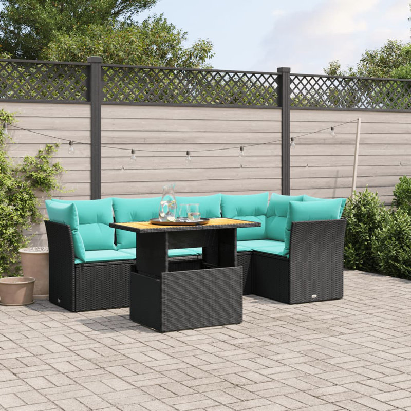  Ensemble de canapé de patio 5 pièces avec coussins en rotin de polyester noir