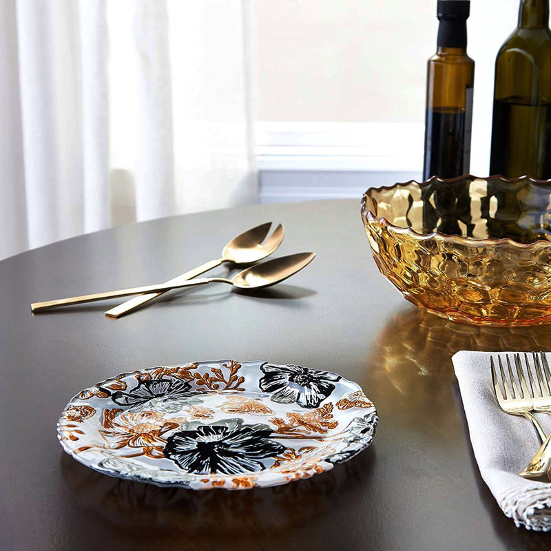 Hand-Painted Cream and Gold Glass Appetizer Plates, Set of 4