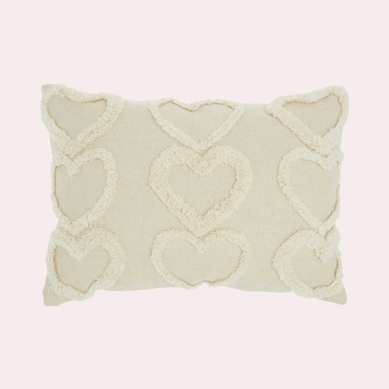 Artra Brianna Textured Hearts Rectangular Pillow Cover & Insert, Cream