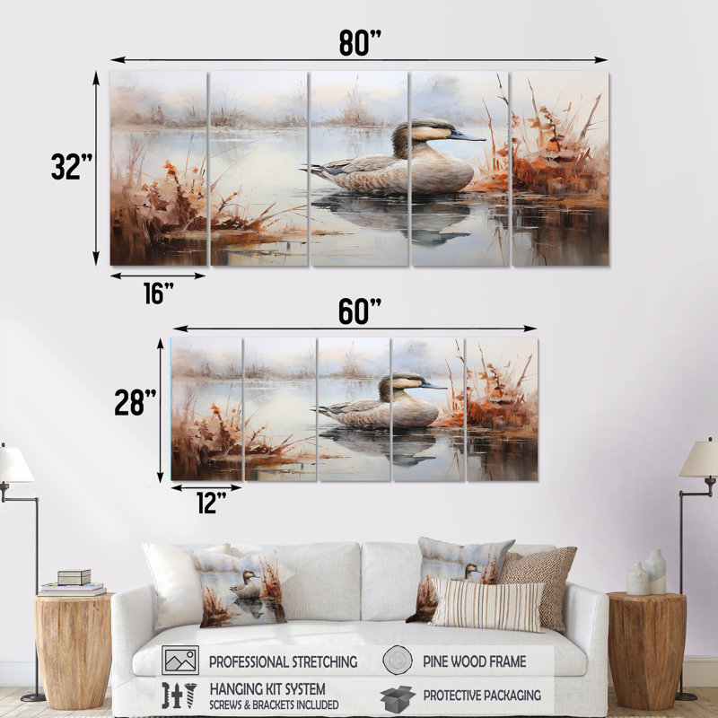Décoration murale 5 pièces Misty Marsh Duck III - Canard, H 28 po x l 60 po