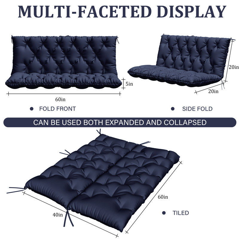 Coussin d'extérieur imperméable pour banc de jardin, Marine, L 60 po x P 40 po