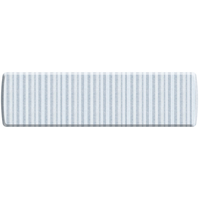 Tapis de cuisine anti-fatigue, motif de rayures de lin grès bleu, 30 po x 108 po, Bleu