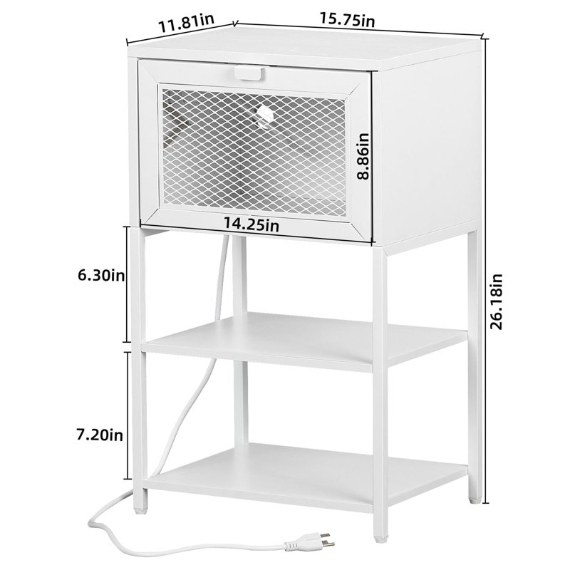 Table de chevet en métal Wael, Blanc