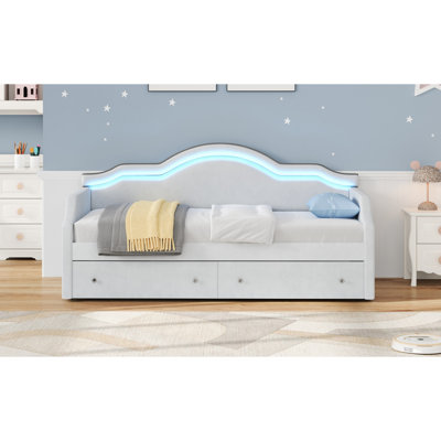 Upholstered Daybed with LED Lighting & 2 Drawers - Functional & Stylish by Mercer41