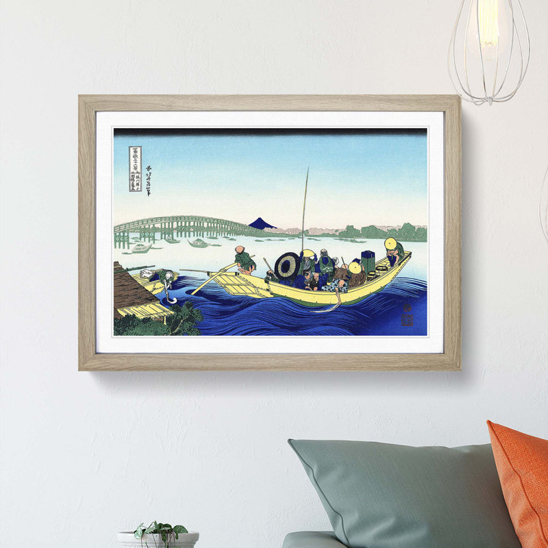 Sunset Across the Ryogoku Katsushika Hokusai - Picture Frame Painting Print, Oak Framed, 27cm H x 36cm W x 2cm D