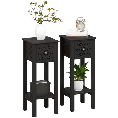 Ensemble de 2 tables de chevet avec tiroir et tablette de rangement ouverte