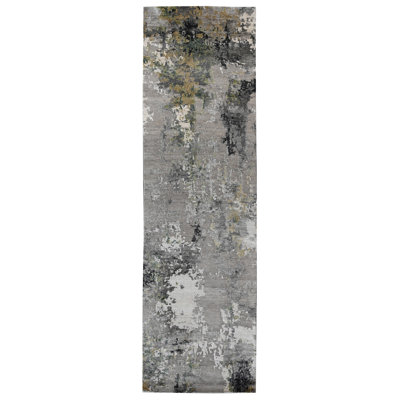 Hand Knotted Area Rug in Black/Gold/Gray/Green