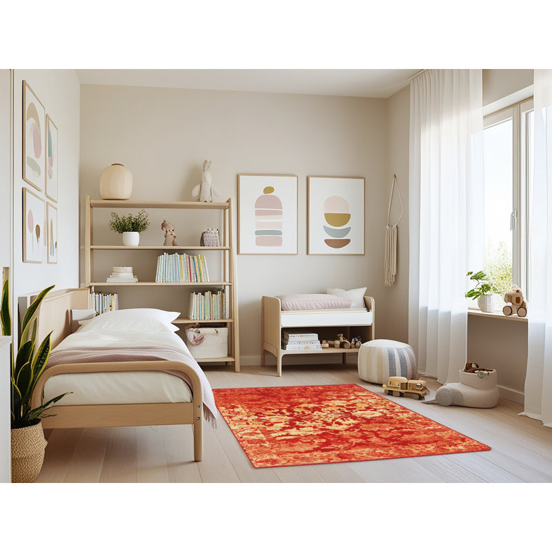 Tapis contemporain rouge / jaune Nia, Rectangle 4 pi x 6 pi