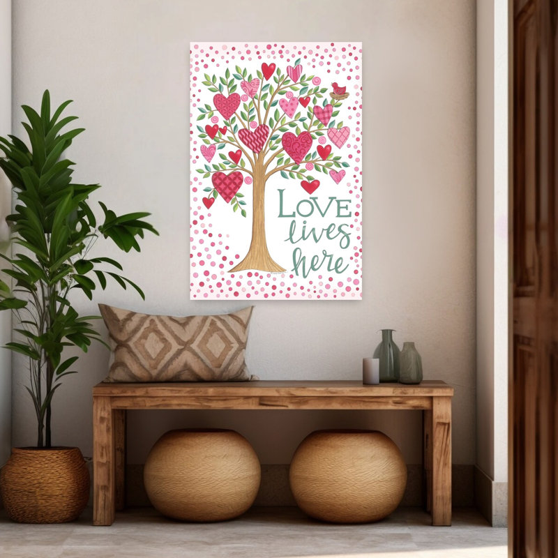 Arbre d'amour abstrait, art contemporain printanier, H 48 po x l 32 po