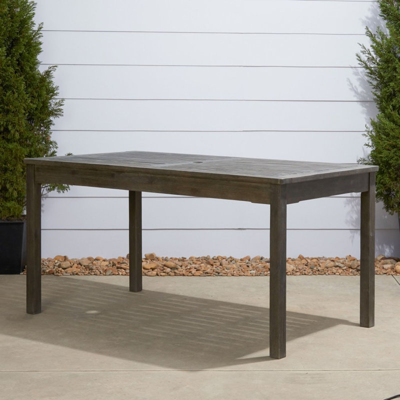 Rectangular Outdoor Dining Table With Umbrella Hole , 59'' in. W 31'' in. D, Gray