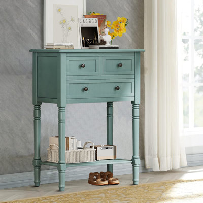 Narrow Console Table, Slim Sofa Table with Three Storage Drawers and Bottom Shelf for Living Room, Easy Assembly