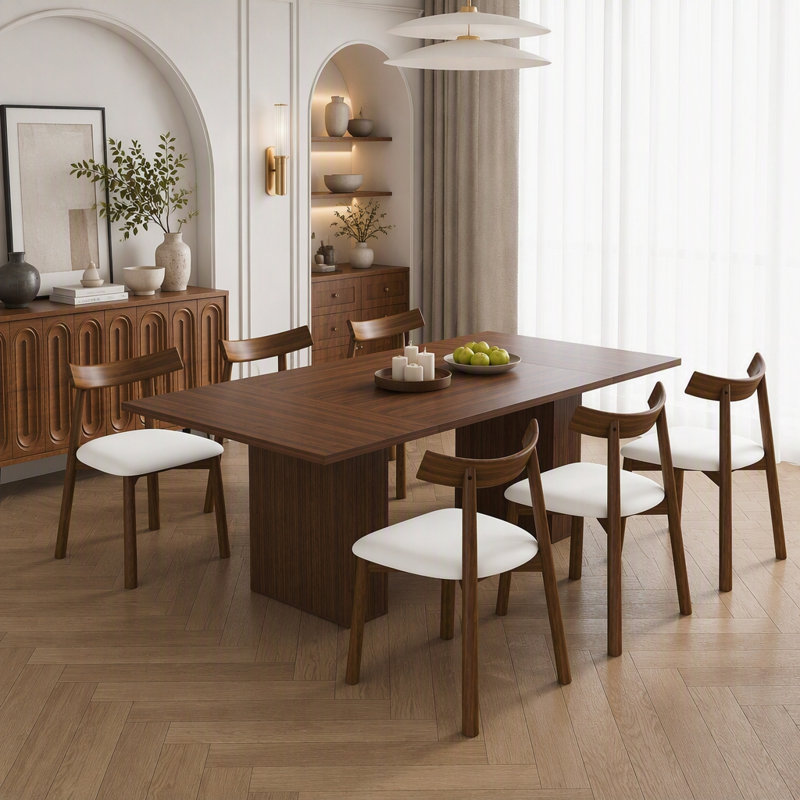 Ensemble de table de salle à manger de 78 pouces pour 6 personnes avec base de rangement et 6 chaises rembourrées en polyuréthane, rustique moderne