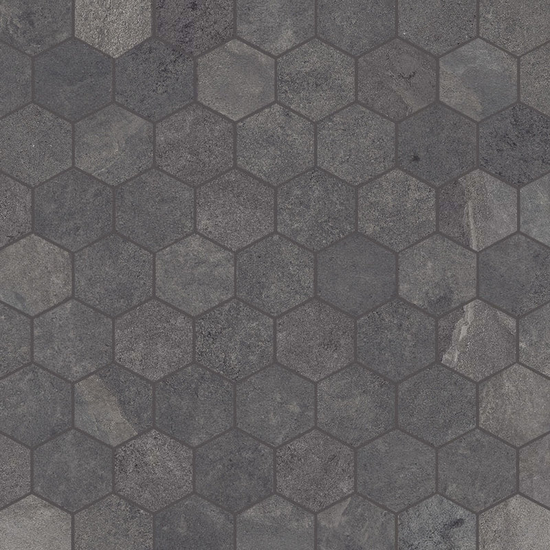 Burlington 2" Hexagon Porcelain Mosaic, Dark Grey