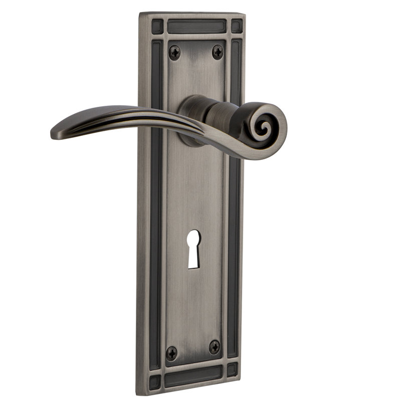 Mission Plate Privacy (Bed & Bath) with Decorative Keyhole and Swan Lever, Antique Pewter, 2.75"