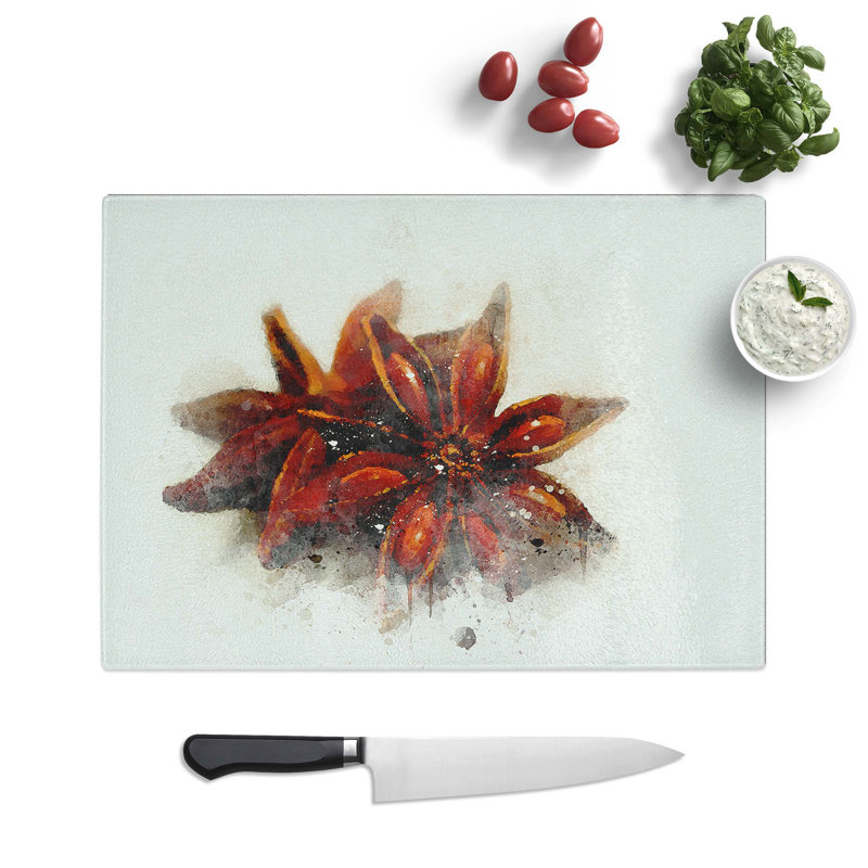 Tempered Glass Star Anise Chopping Board, 28.5 cm W x 20 cm L