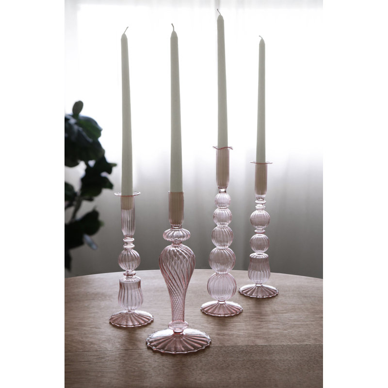 Glass Candlestick, Light Pink