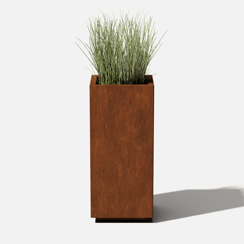 Corten Steel Series Pedestal Planter, 30.25" H x 13.5" W x 13.5" D