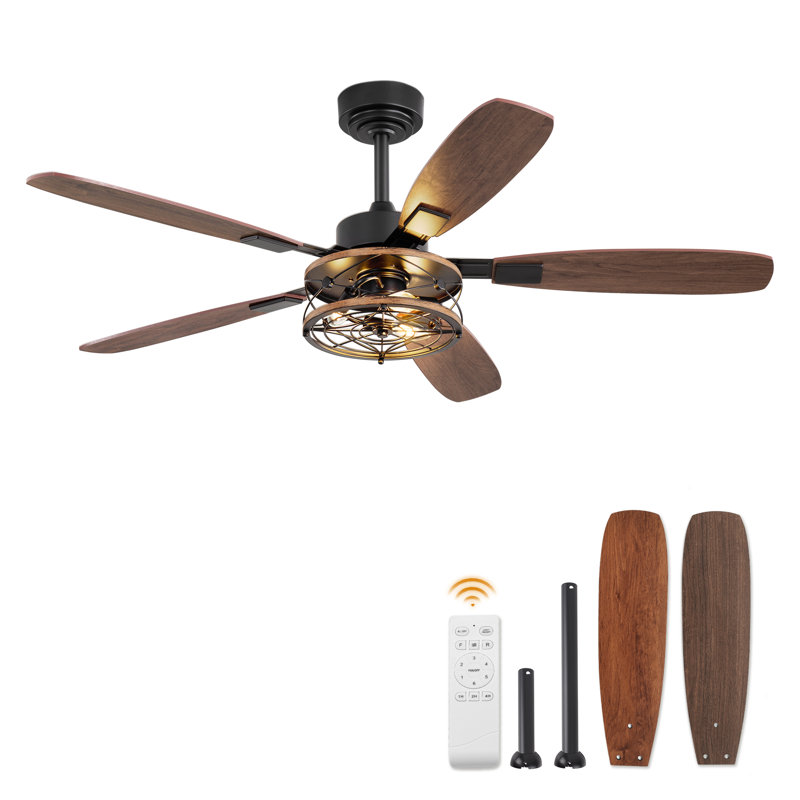  Cissline 52" Enclosed Farmhouse Ceiling Fan with Light Kit and Remote Control for Bedrooms/Dining Rooms