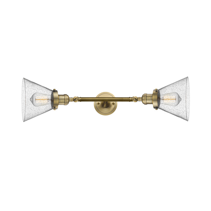 Cone 2 Light Bath Vanity Light, 6 Watt Vinage LED Bulb, Seedy, Brushed Brass