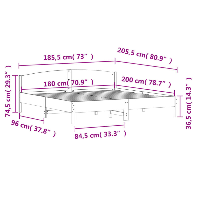 Peggy Solid Wood Bed, Natural, Super King (6')