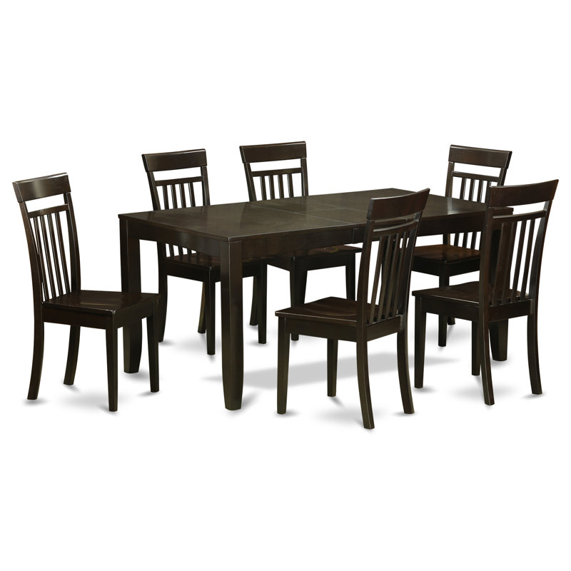 7 Piece Dining Set Consist of a Rectangle Dining Table with Butterfly Leaf and 6 Kitchen Chairs, Cappuccino, Wooden