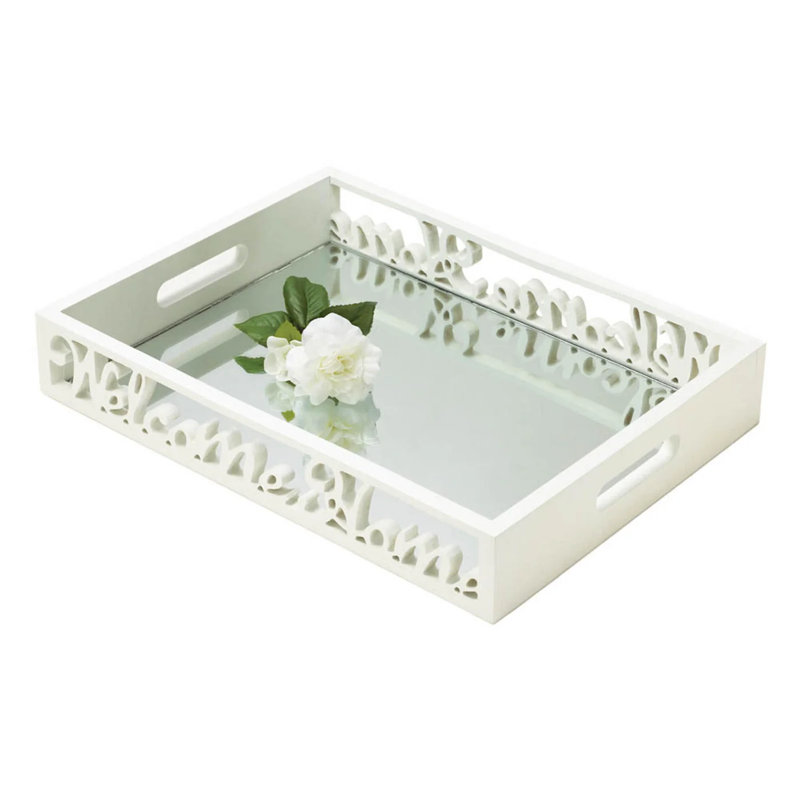 Welcome Home Mirror Tray | Script Metal Entryway Platters