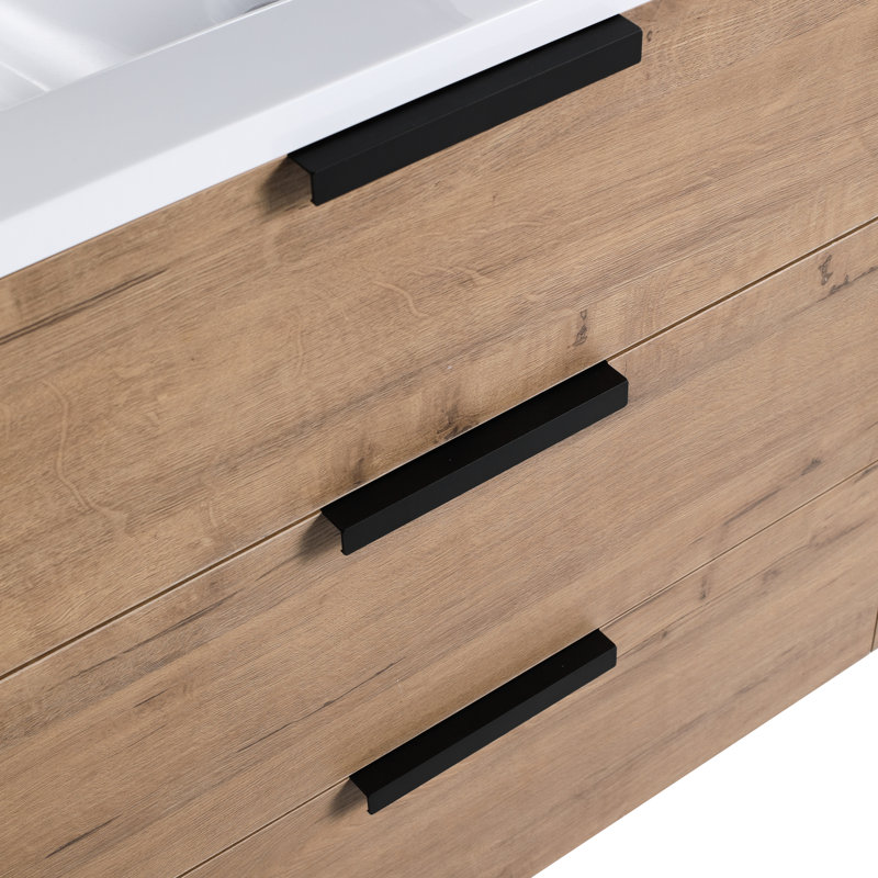 Meuble-lavabo de salle de bain 30 po avec tablette latérale. Tiroir à fermeture en douceur. Lavabo mural imitation chêne et contreplaqué, 30 po. Tiroir et support. Chêne, matériau