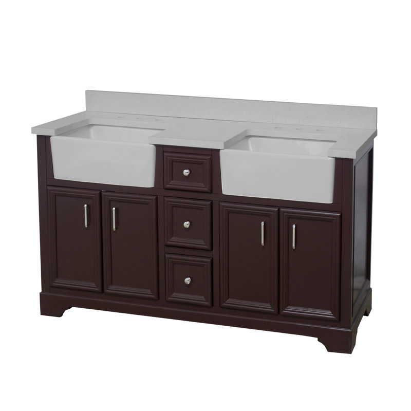 Ensemble de meuble-lavabo double 60 po Emiliano, Chocolat, Quartz