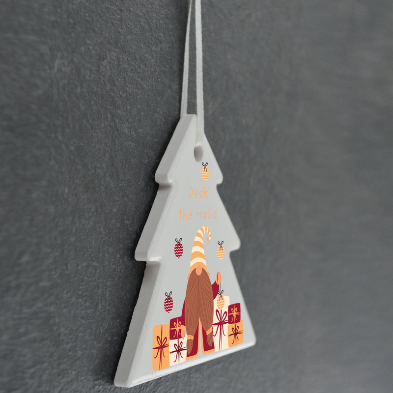 The Seasonal Aisle Festive Gonk With Presents Tree Shaped Ceramic Ornament