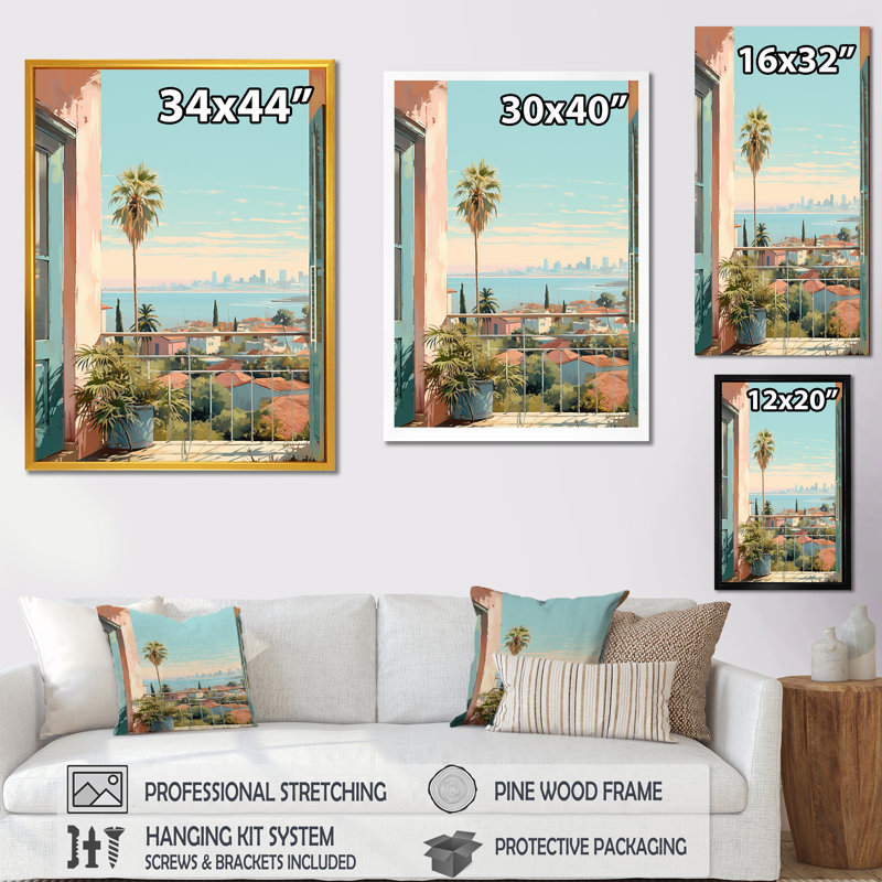 «Vintage Los Angeles Windows View 1 - Floral Window», art mural rétro, Cadre flottant brun, H 32 po x l 24 po