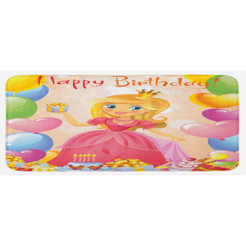 Tapis de cuisine multicolore princess fille birthday avec coeurs et ballons