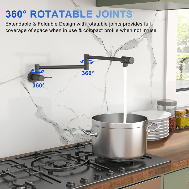 Robinet de cuisine à robinet mural - pliable, extensible, noir mat, deux poignées | Idée de cadeau, Noir mat