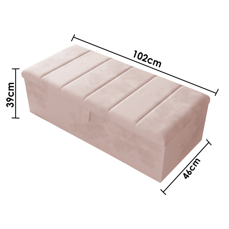 Alakay 102cm Wide Rectangle Striped Ottoman Storage Box with Hydrolic Arm, Plush Pink