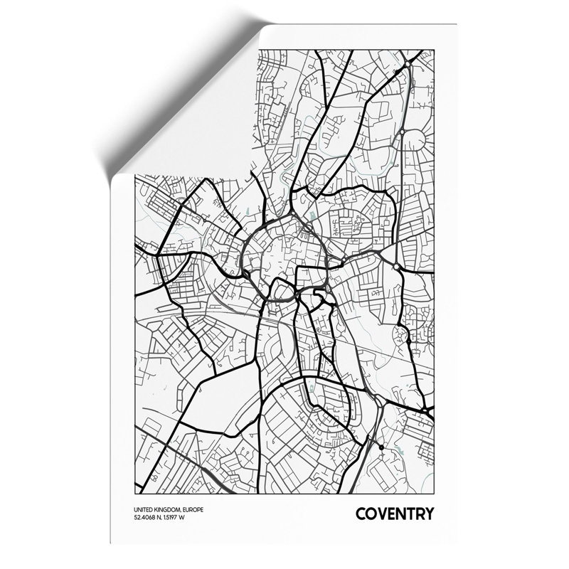 Map Coventry UK - Frameless Print, 42cm H x 30cm W x 0.1cm D