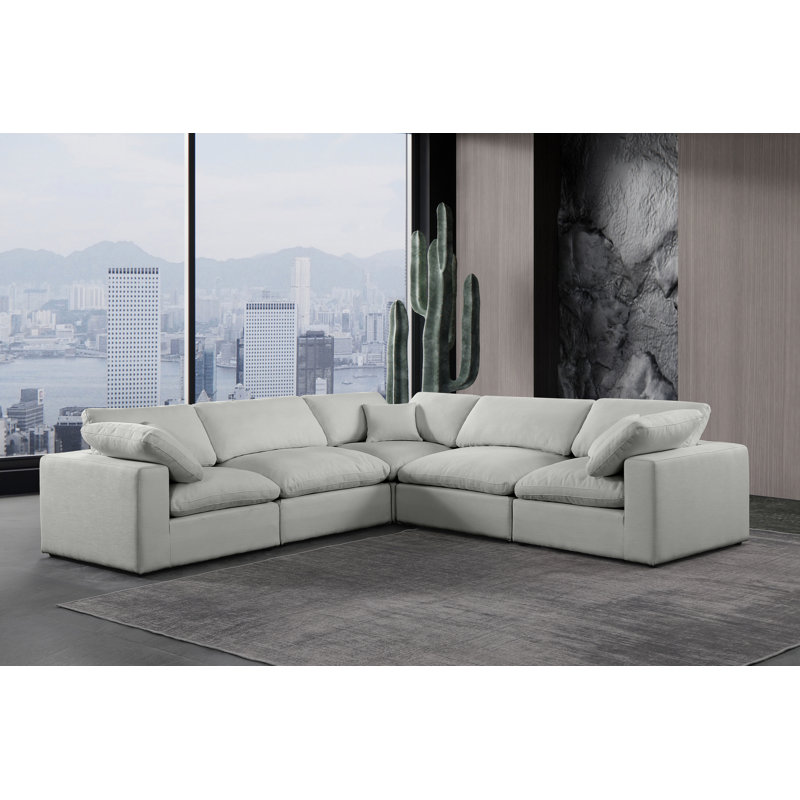 Hudhaifa Upholstered L-Shaped Sectional Reversible, Grey Linen Textured Fabric