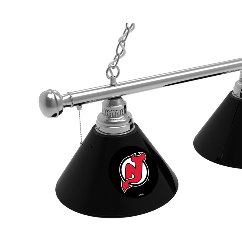 3 - Light Pool Table Lights Pendant, Chrome, New Jersey Devils