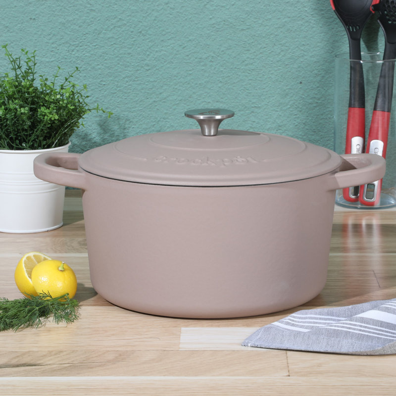 Cocotte ronde artisanale en fonte antiadhésive Crock-pot, 7 pte, Rose cendré / argent