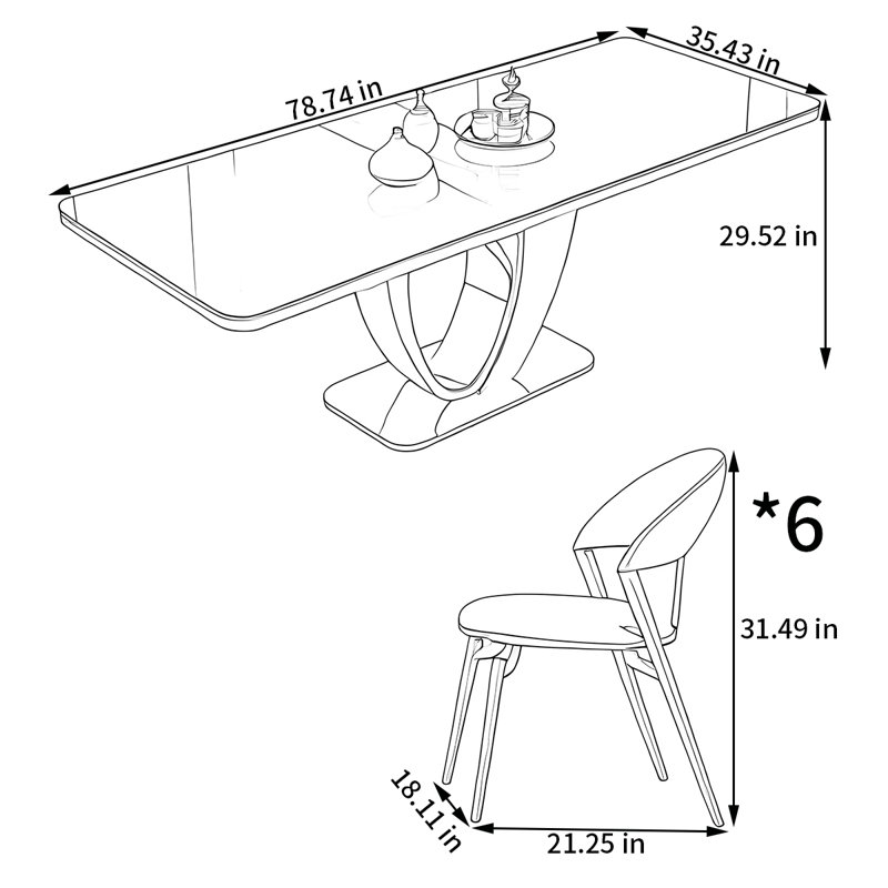 Ensemble de table et de chaises rectangulaires Home Rock, H 29,52 po x L 78,74 po x l 35,43 po