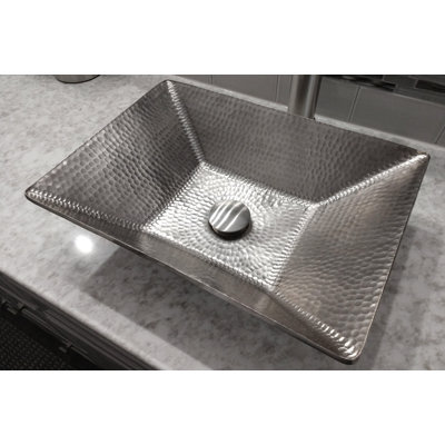 17" Modern Rectangle Hand Forged Old World Copper Vessel Sink in Nickel