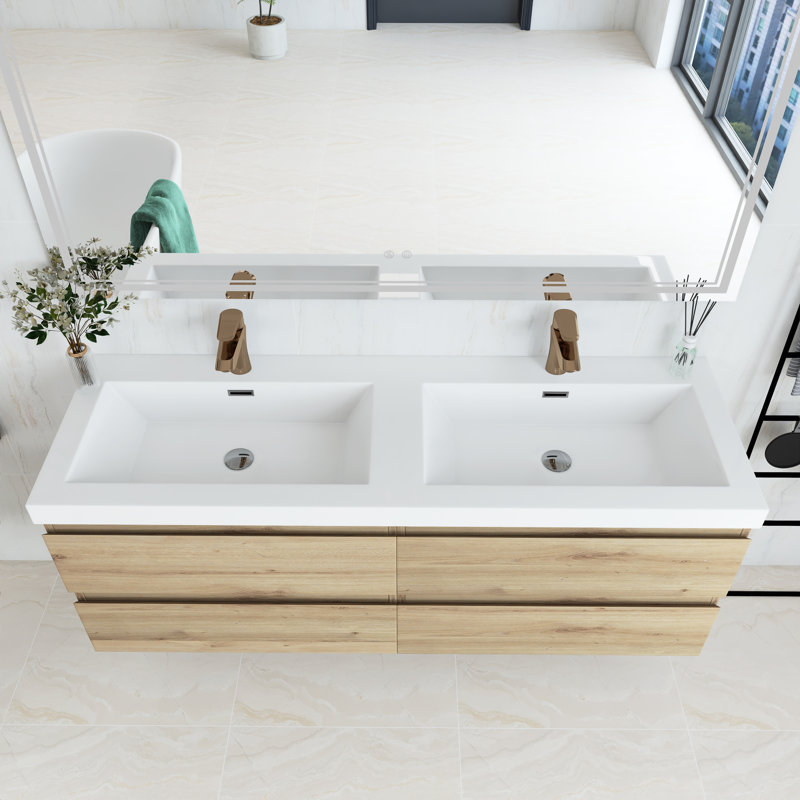 Meuble-lavabo double 60 po avec plateau en résine Princeton, Chêne